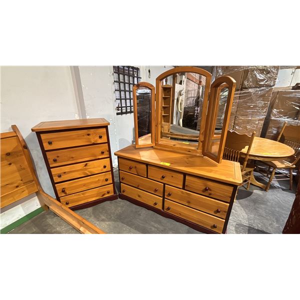8-DRAWER DRESSER WITH 3-PANEL MIRROR & 5-DRAWER HIGHBOY DRESSER