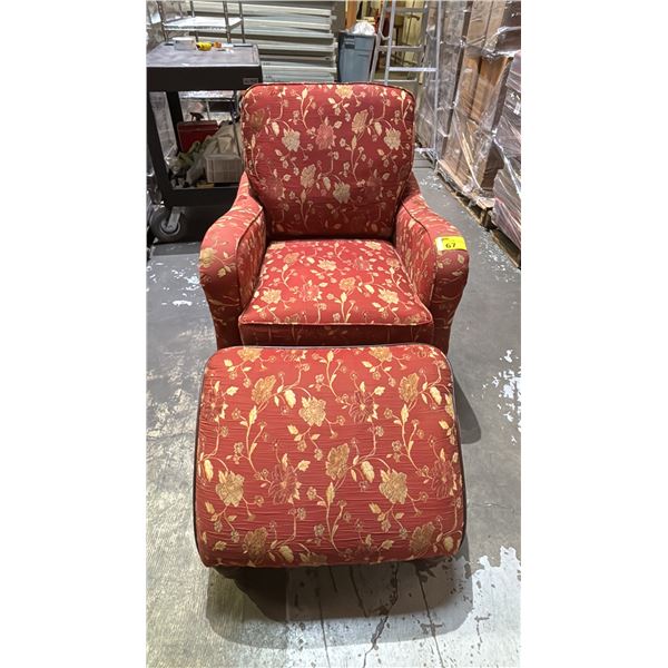 DECOR-REST STUDDED FABRIC LOUNGE ARM CHAIR WITH ERGONOMIC FOOT REST