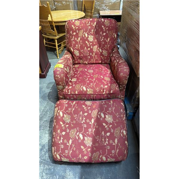DECOR-REST STUDDED FABRIC LOUNGE ARM CHAIR WITH ERGONOMIC FOOT REST