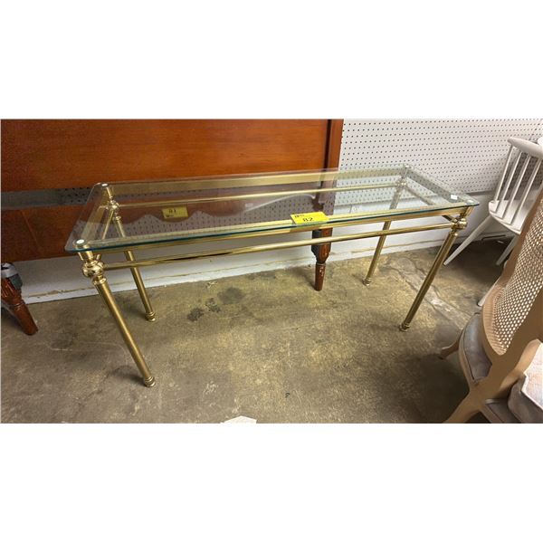 BRASS & GLASS TOP HALL TABLE 49" X 16" X 27"