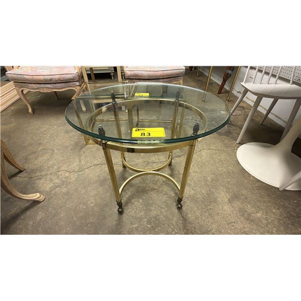 BRASS & GLASS TOP END TABLE 26.5" X 22.5" X 22"