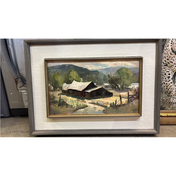 FRAMED ORIGNAL OIL ON BOARD  PAINTING:  "RURAL FARM, CANADIAN NORTH BY DOUGLAS ELLIOTT