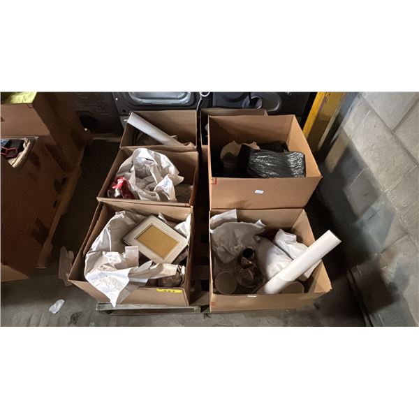 PALLET OF HOUSEHOLD ITEMS: CHINA, CLOTHING, ARTWORK & MORE: *MUST TAKE ALL ON PALLET*