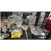 Image 8 : SHELF OF ASSORTED GLASSWARE: CHAMPAGNE GLASSES, WINE GLASSES, DESERT PLATES, VASE & MORE