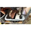 Image 5 : RACK OF ASSORTED ITEMS: ROBOT VACUUM, CASSETTE TAPES, ASSORTED FOOTWEAR, LUGGAGE & MORE