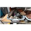 Image 6 : RACK OF ASSORTED ITEMS: ROBOT VACUUM, CASSETTE TAPES, ASSORTED FOOTWEAR, LUGGAGE & MORE