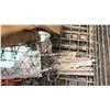 Image 3 : LARGE ROLLING WIRE CRATE OF ASSORTED GLASS TABLE TOPS, CEILING MONITOR MOUNT BRACKETS & MORE *MUST