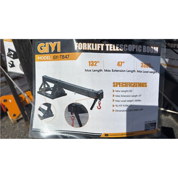 *NEW* GIYI GY-TB47 FORKLIFT TELESCOPIC BOOM - 3300LB MAX LOAD WEIGHT
