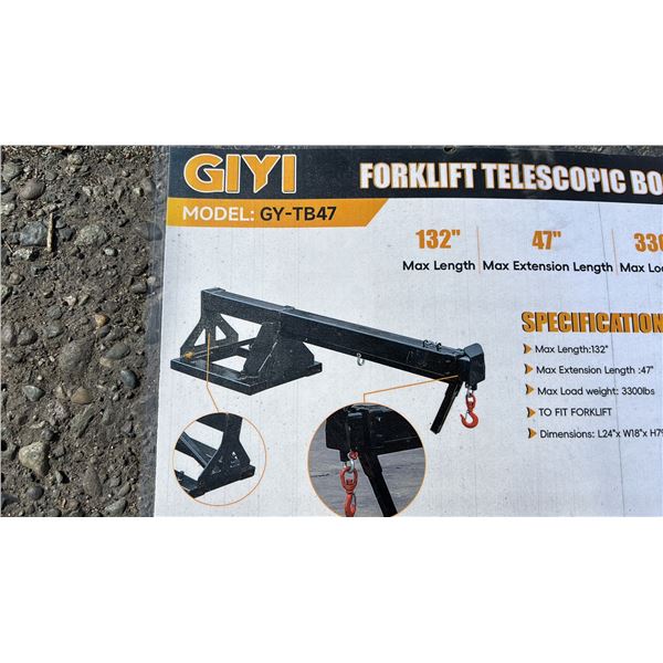 *NEW* GIYI GY-TB47 FORKLIFT TELESCOPIC BOOM - 3300LB MAX LOAD WEIGHT
