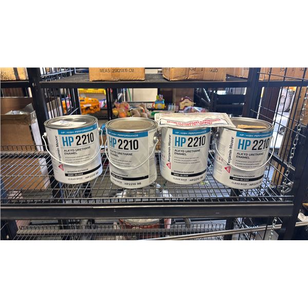 FOUR 3.43L PAILS OF BENJAMIN MOORE HP2210 ALKYA URETHANE ENAMEL: SEMI GLOSS CLEAR BASE