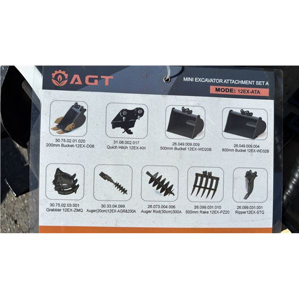*NEW* AGT 9 PCS. MINI EXCAVATOR ATTACHMENT SET: MODEL 12EX-ATA