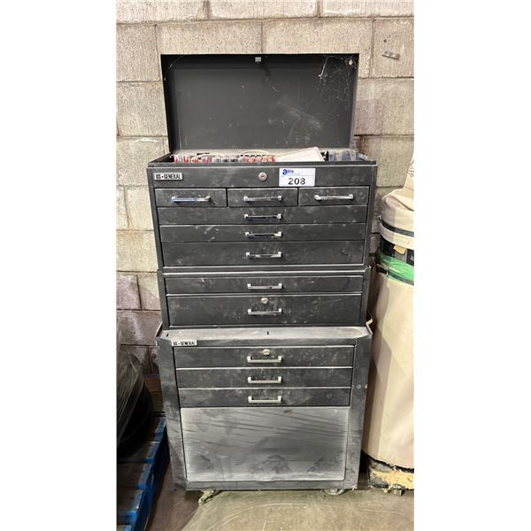 US GENERAL STACKING METAL TOOL CHEST WITH CONTENTS