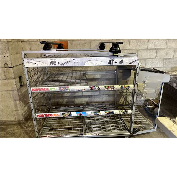 YAKIMA ROLLING METAL DISPLAY RACK WITH SAMPLE ROOF RACK & 2017 PRODUCT CATALOGUE
