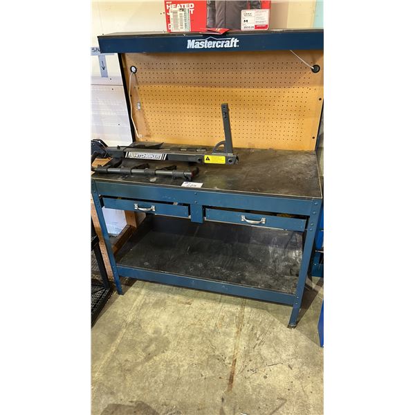 MASTERCRAFT BLUE METAL WORKBENCH WITH PEGBOARD BACK & HITCHHIKER 4-BIKE RACK