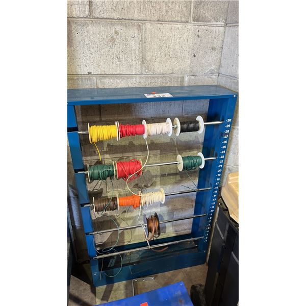 METAL 5-ROD WIRE SPOOL RACK & CONTENTS