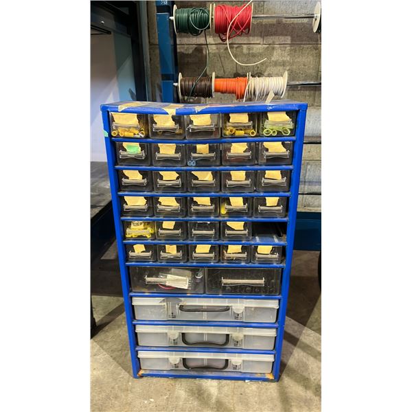 22" TALL METAL PARTS ORGANIZER CABINET & CONTENTS *SOME OF THE DRAWERS ARE STUCK*