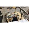 Image 1 : PALLET OF ASSORTED PLUMBING FITTINGS, ELASTIC CARGO NET, TABLE W/BASE, CAULKING SUPPLIES & MORE