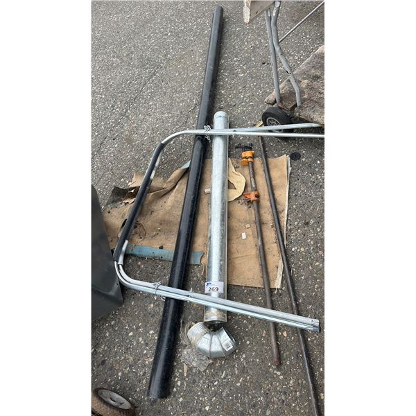 FURNACE DUCT, 3" PVC PIPE, PIPE CLAMPS & FOLDING METAL STAND