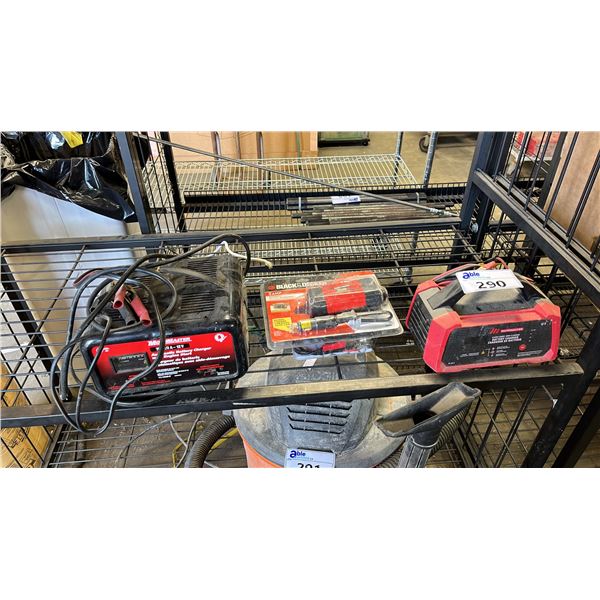 MOTOMASTER 12V BATTERY CHARGER, B&D 2A BATTERY MAINTAINER & MOTOMASTER 12V BATTERY CHARGER W/ENGINE
