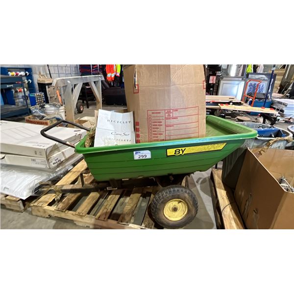 WHEELBARROW, BOX OF CIRCULAR BLADES, BOX OF COIL NAILS, 40 GRIT FILE SHEETS & MORE