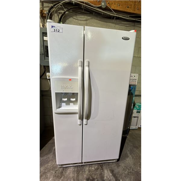 WHIRLPOOL 33" WIDE WHITE SIDE BY SIDE FRIDGE *NEEDS CLEANING*