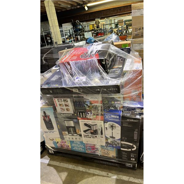 PALLET OF HOUSEHOLD ITEMS: PEDESTAL FAN, LIGHTING, COFFEE MAKERS, SLUSHY MAKER & MORE *WORKING