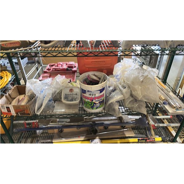 SHELF OF ASSORTED NAILS & A WATER HEATER INSTALLATION KIT