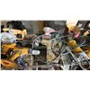Image 3 : SHELF OF ASSORTED TOOLS: DRILLS, CIRCULAR SAW, NAIL GUN, ANGLE GRINDER & MORE