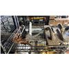 Image 2 : SHELF OF ASSORTED DRYWALL TROWELS, WOODEN FLOATS, CAULKING GUNS & MORE