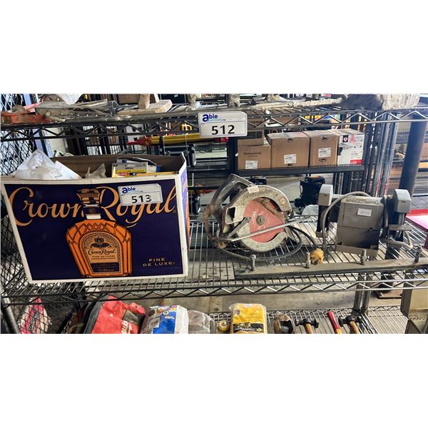 B&D CIRCULAR SAW, SEARS BENCH GRINDER & BOX ASSORTED HOUSEHOLD ELECTRICAL COMPONENTS