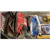 Image 2 : SHELF OF PAPER COVERALLS, MILWAUKEE TOOL BAG & CONTENTS, HAMMERS, SPONGE & MORE