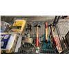 Image 4 : SHELF OF PAPER COVERALLS, MILWAUKEE TOOL BAG & CONTENTS, HAMMERS, SPONGE & MORE