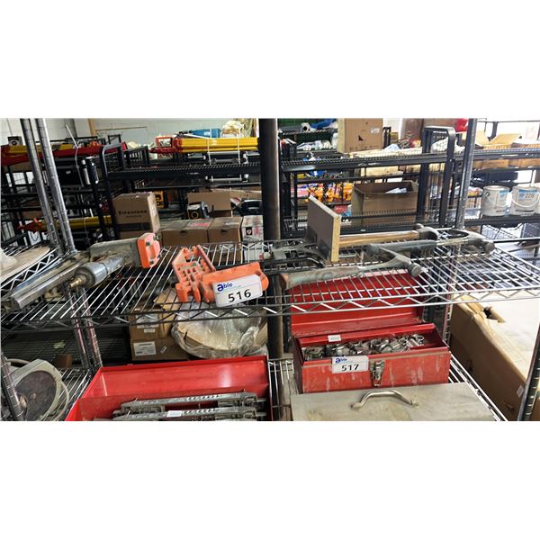 SHELF OF HAMMERS, PASLODE 16-GAUGE FINISHING NAILER & MORE