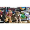 Image 2 : SHELF OF ASSORTED TOYS & KITCHEN ITEMS: PLUSH BEARS, TOY GUITAR, CRAZY STRAW GLASSES & MORE
