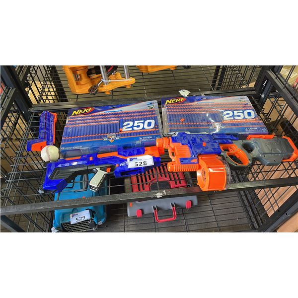 (2) NERF GUNS & (2) PACKS OF 250 NERF FOAM DARTS