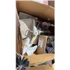 Image 2 : WOOD TABLE & (2) BOXES OF TOOLS, WORKLIGHT, CAULKING GUNS & MORE