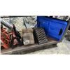 Image 3 : SHELF OF AXLE STANDS, WHEEL CHOCKS, WORK LIGHTS, COLLAPSIBLE CRATE & POWER BAR