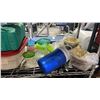 Image 3 : SHELF OF PLASTIC CONTAINERS WITH LIDS, ASSORTED PERSONA DISHES, FLATWARE & MORE