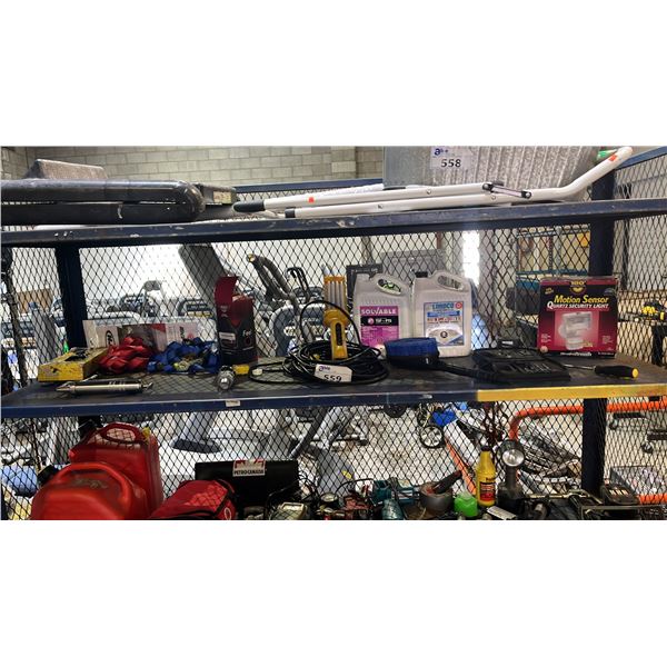 MOTION SENSOR SECURITY LIGHT, 50/50 PREMIXED ANTIFREEZE, RATCHET TIE-DOWN STRAPS & MORE