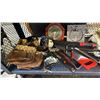 Image 2 : SHELF OF ASSORTED HAND TOOLS, GROUT FLOAT, PAINT BRUSHES, LATEX SILICONE CAULKING & MORE