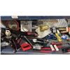 Image 3 : SHELF OF ASSORTED HAND TOOLS, GROUT FLOAT, PAINT BRUSHES, LATEX SILICONE CAULKING & MORE