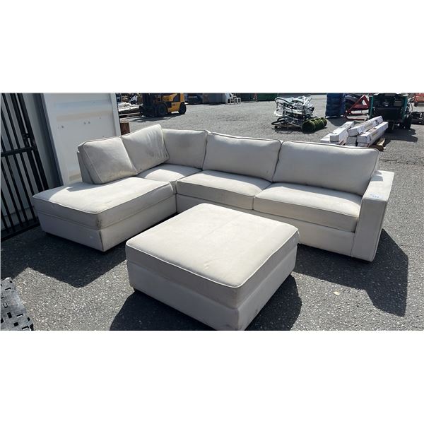2-PC FABRIC SECTIONAL SOFA WITH STORAGE OTTOMAN - *CLEANING REQUIRED, CUSHION TEAR ON OTTOMAN, GAS
