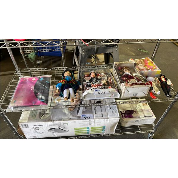 SHELF OF ASSORTRED DOLLS