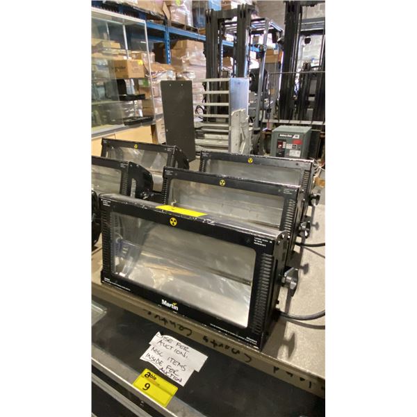 GROUP OF 3 MARTIN ATOMIC 3000 DMX PROFESSIONAL 3000 WATT HIGH-IMPACT STROBE LIGHTS