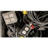 Image 2 : BIN OF ASSORTED POWER BOX OUTLETS, CABLES & DATA LINK CABLES