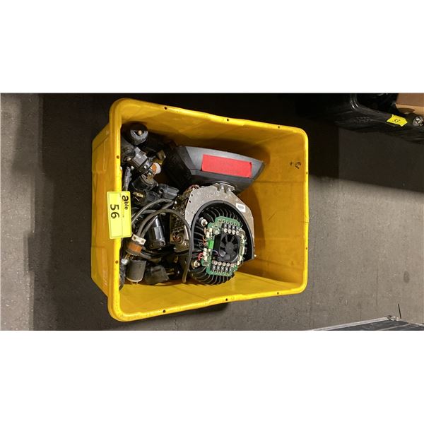 BIN OF POWER CABLES, LOCKING MALE PLUGS & PRODUCTION LIGHT *PARTS ONLY*
