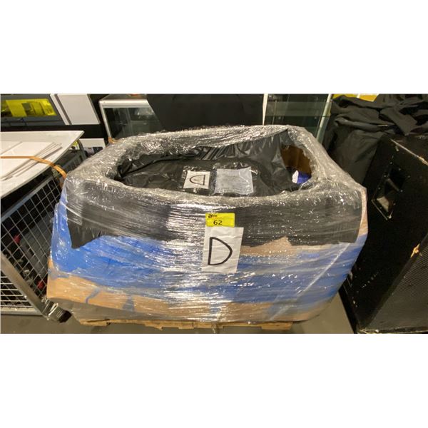 LARGE PALLET BOX OF 8' ALL BLUE BANJO DRAPES APPROX 380 PCS