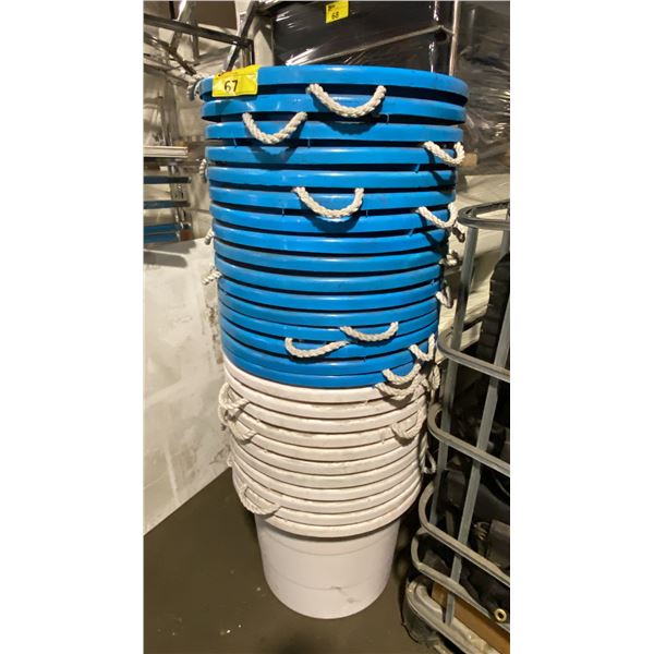 STACK OF LARGE ROPE HANDLE BUCKETS/TUBS-BLUE & WHITE APPROX 27