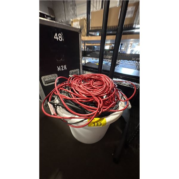 BIN OF ASSORTED AV WIRING/CORDS