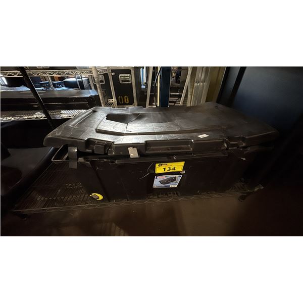 STERILITE ROLLING BIN WITH ASSORTED AV COMPONENTS/ WIRING